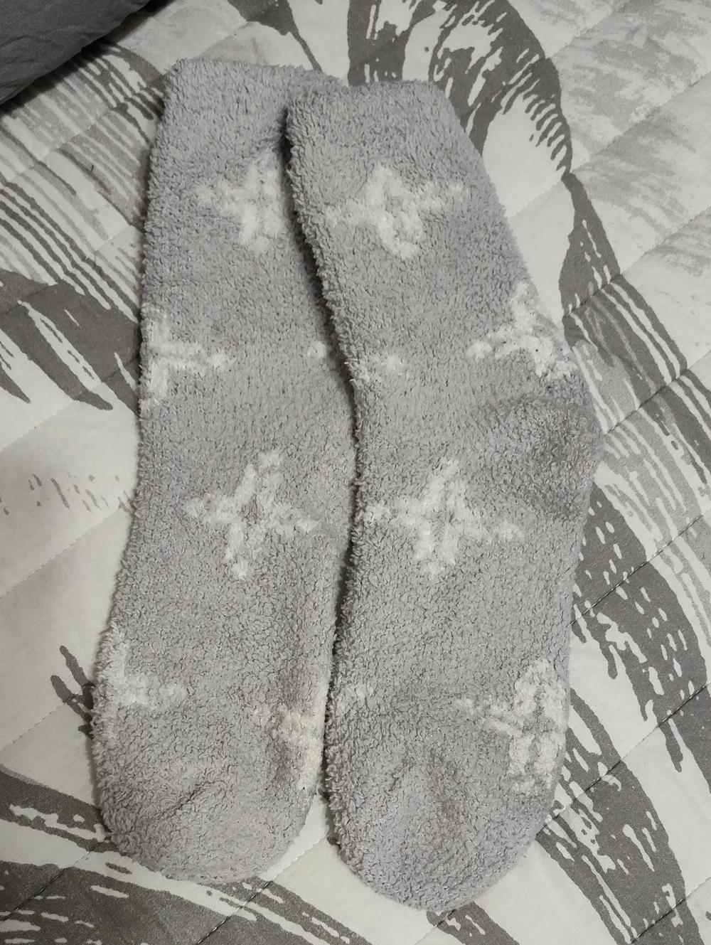 Fuzzy Gray Star Socks